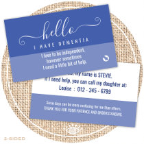 hello dementia awareness and emergency contact  business card