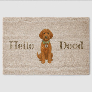 Hello Dood - Red Doodle Dog Mat