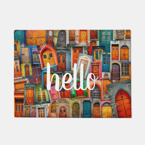 Hello Doors Trendy Hand Lettered Script Typography Doormat