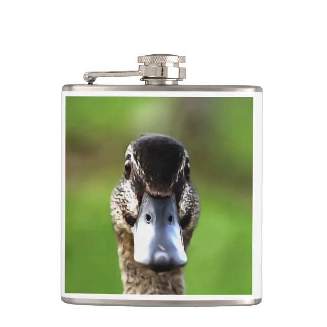 Hello Ducky Quirky Duck Portrait Flask (Front)
