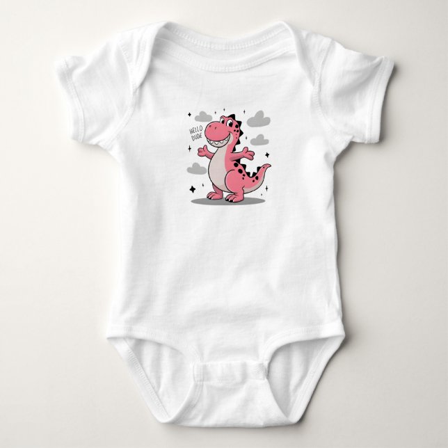 Hello Dude Kids Pink Dinosaur T-Shirt Baby Bodysuit (Front)