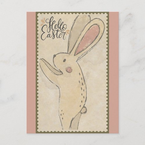 Hello Easter Cute Bunny Rabbit Postcard