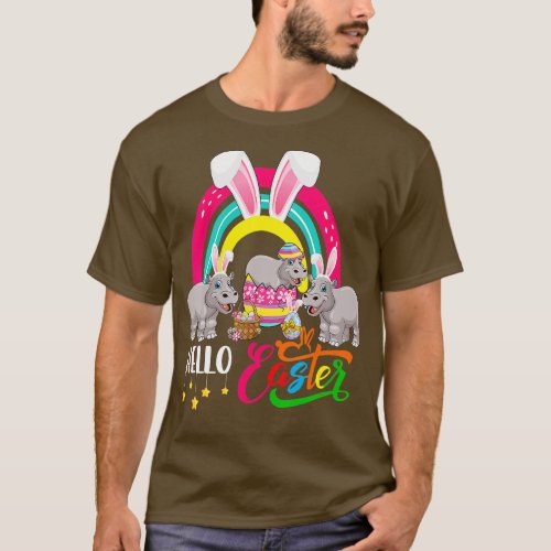 Hello Easter Three Easter Bunny Hippos Inside Eggs T_Shirt