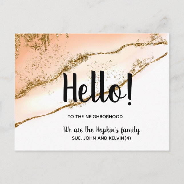 Hello,Editable We're New to the Neighborhood gold Postcard (Front)