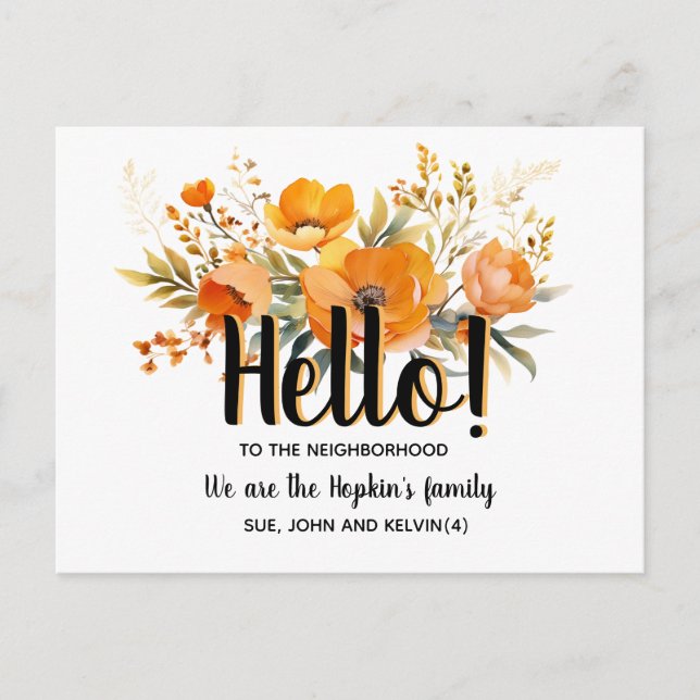 Hello,Editable We're New to the Neighborhood Postcard (Front)