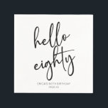 Hello Eighty Minimalist Simple 80th Birthday Party Napkins<br><div class="desc">These are Hello Eighty Minimal Minimalist Black White 80th Birthday Party Paper Napkins!</div>