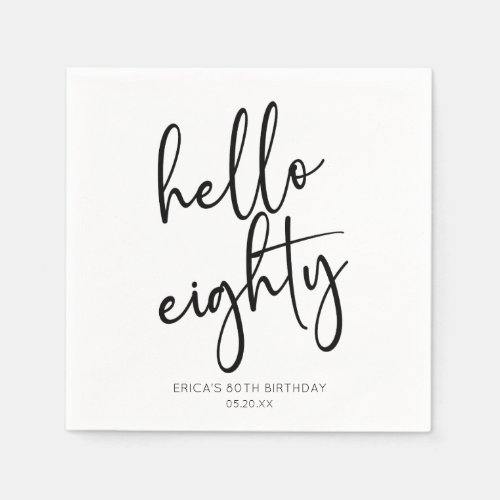 Hello Eighty Minimalist Simple 80th Birthday Party Napkins