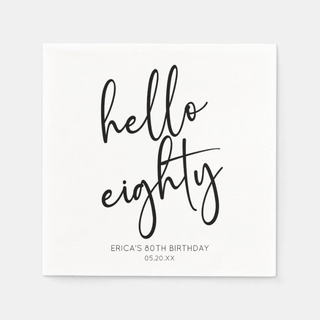 Hello Eighty Minimalist Simple 80th Birthday Party Napkins (Front)