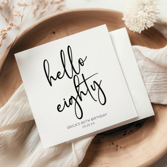 Hello Eighty Minimalist Simple 80th Birthday Party Napkins (Creator Uploaded)
