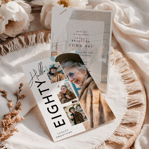 Hello EIGHTY' Modern Photo Collage 80th Birthday Invitation