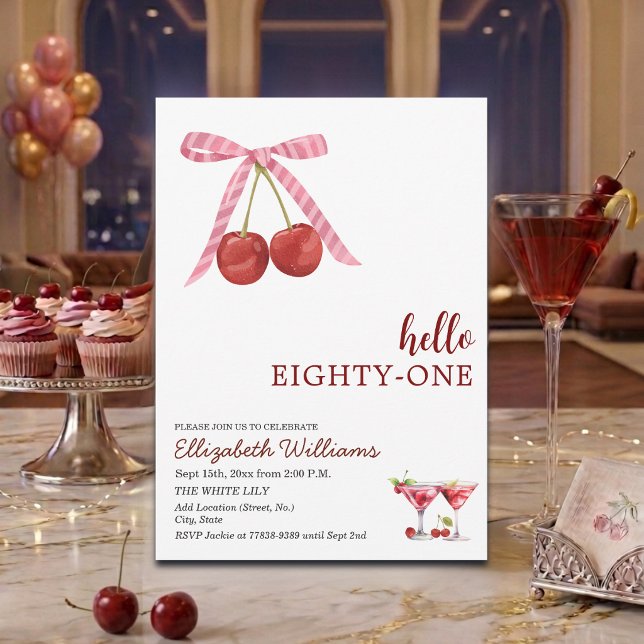 Hello Eighty One Cherry Martini Birthday Party Invitation (Creator Uploaded)