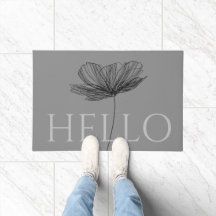 Hello Elegant Floral Line Drawing Cute Chic Grey