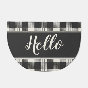 Hello Elegant Script with Buffalo Plaid Doormat