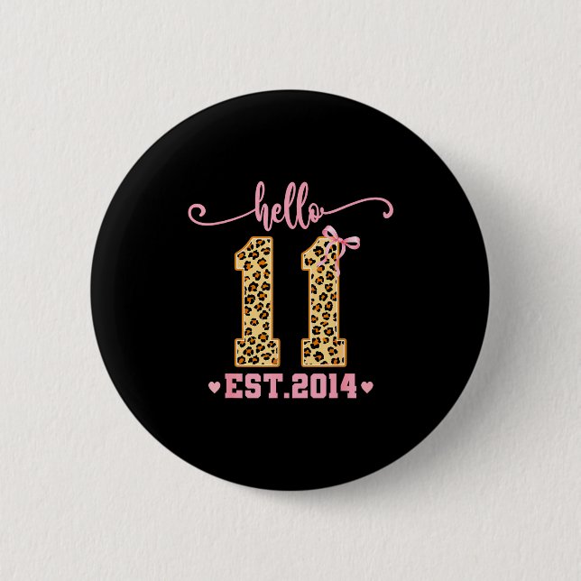 Hello Eleven Est 2014 11th Birthday Coquette Bow L Button (Front)