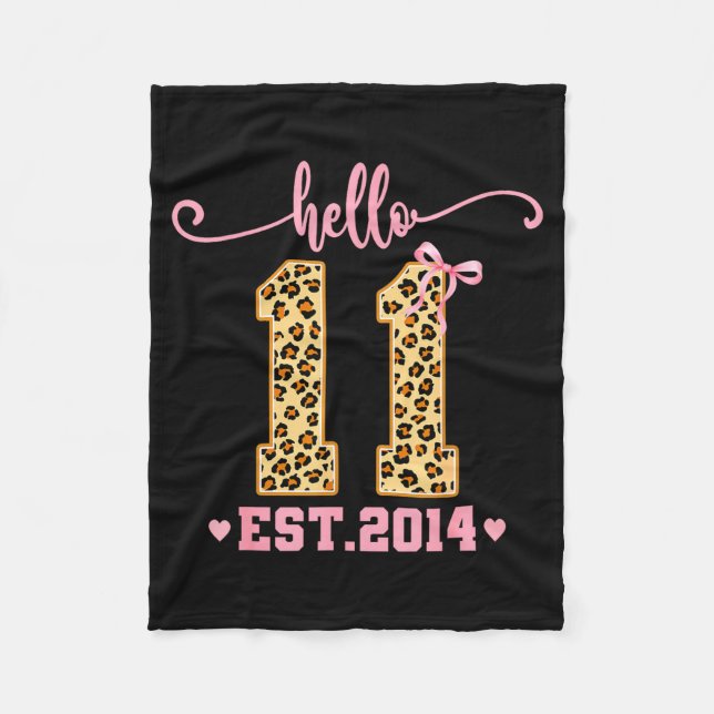 Hello Eleven Est 2014 11th Birthday Coquette Bow L Fleece Blanket (Front)
