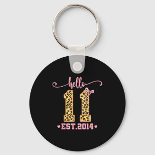 Hello Eleven Est 2014 11th Birthday Coquette Bow L Keychain