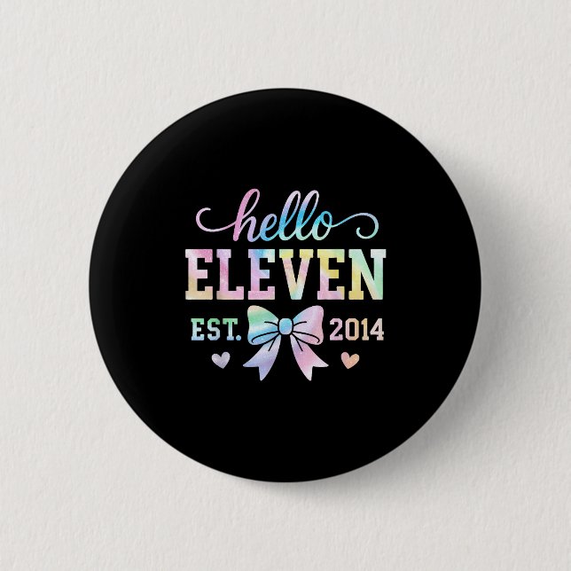 Hello Eleven Est 2014 Coquette Bow 11th Birthday G Button (Front)