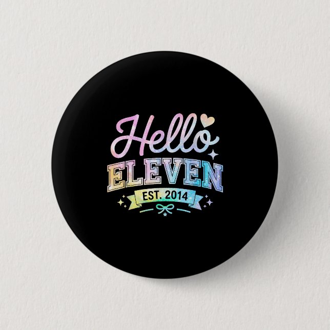 Hello Eleven Est 2014 Coquette Bow 11th Birthday G Button (Front)