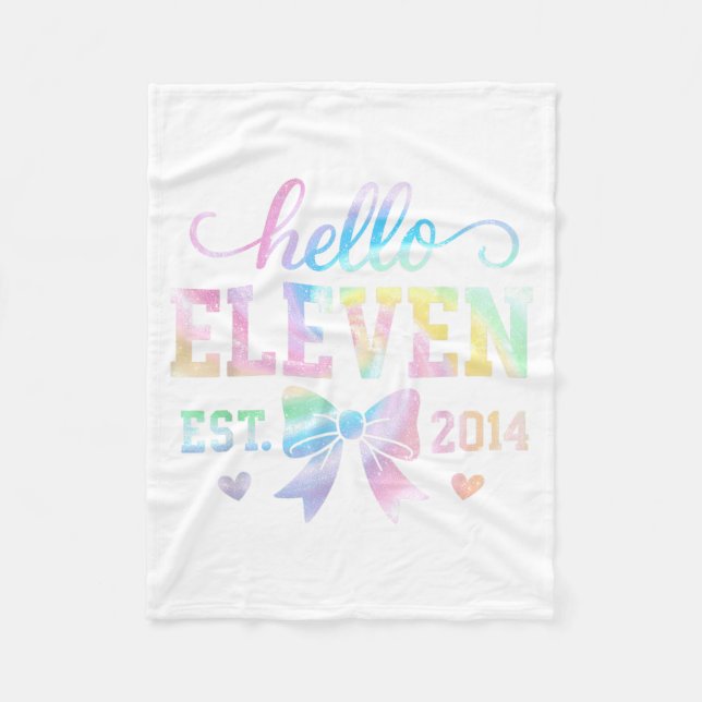 Hello Eleven Est 2014 Coquette Bow 11th Birthday G Fleece Blanket (Front)