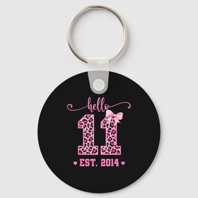 Hello Eleven Est 2014 Coquette Bow 11th Birthday G Keychain (Front)