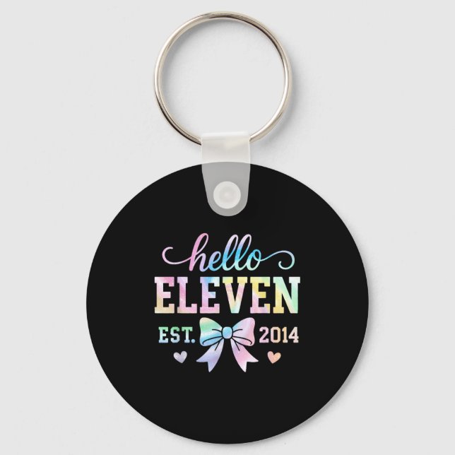 Hello Eleven Est 2014 Coquette Bow 11th Birthday G Keychain (Front)