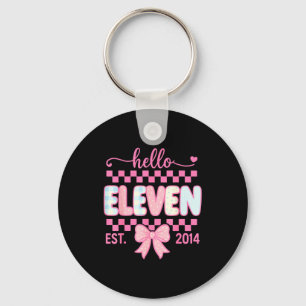Hello Eleven Est 2014 Coquette Bow Happy 11th Birt Keychain
