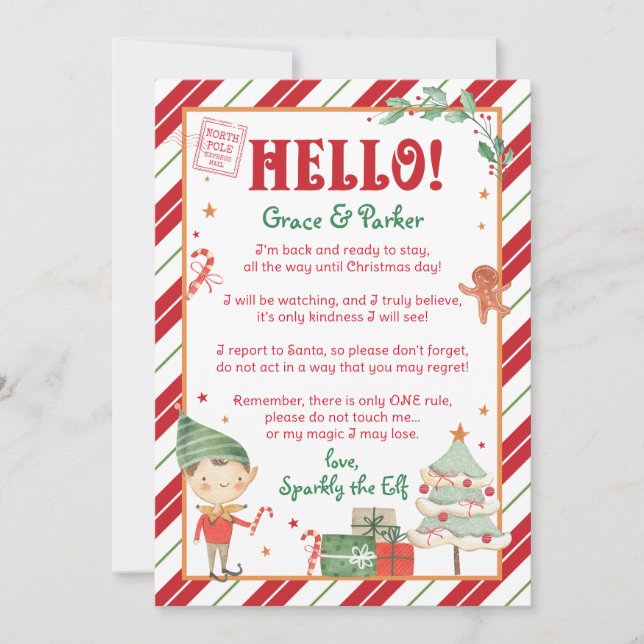Hello Elf Letter Welcome Back Personalize & Print Invitation (Front)