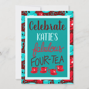 Hello Fabulous 40 Forty Four-tea Birthday Party Invitation