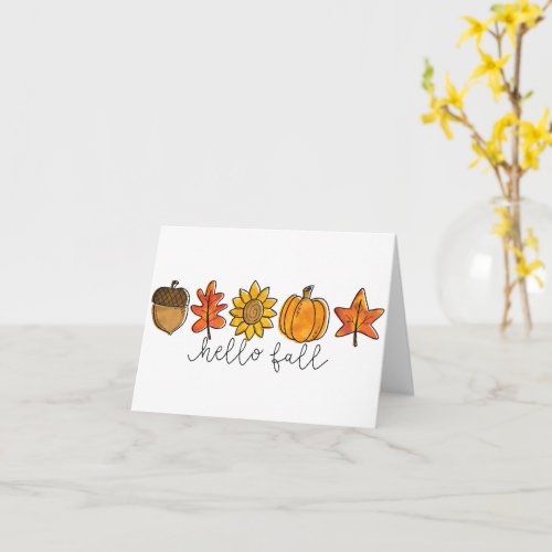 Hello Fall Acorn Sunflower Leaves  Pumpkin Card