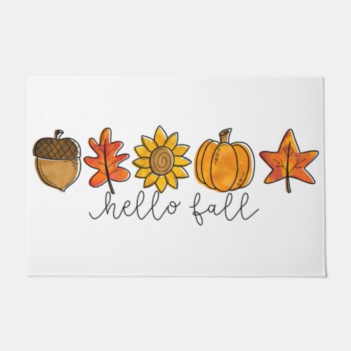 Hello Fall Acorn Sunflower Leaves  Pumpkin Doormat