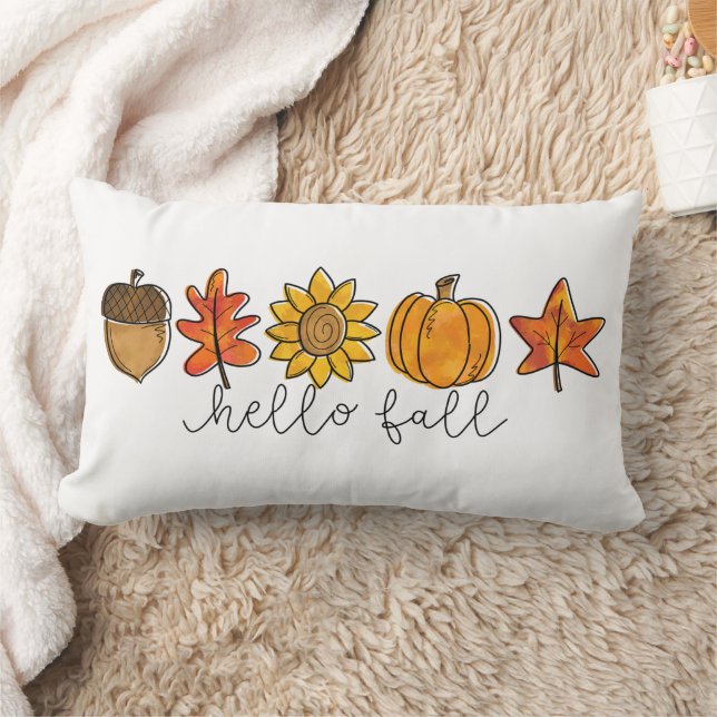 Hello Fall Acorn Sunflower Leaves & Pumpkin Lumbar Pillow (Blanket)