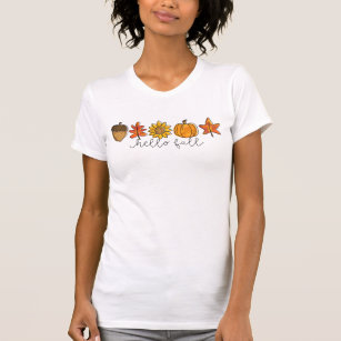 Hello Fall Acorn Sunflower Leaves & Pumpkin T-Shirt