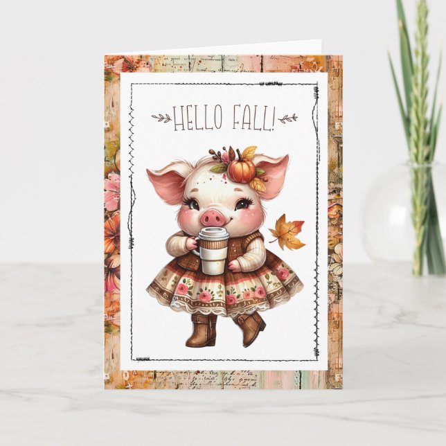 Hello Fall Adorable Farmhouse Pig  Card (Front)