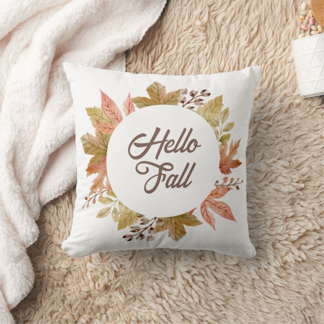 Hello Fall Autumn Country Farmhouse Throw Pillow (Blanket)