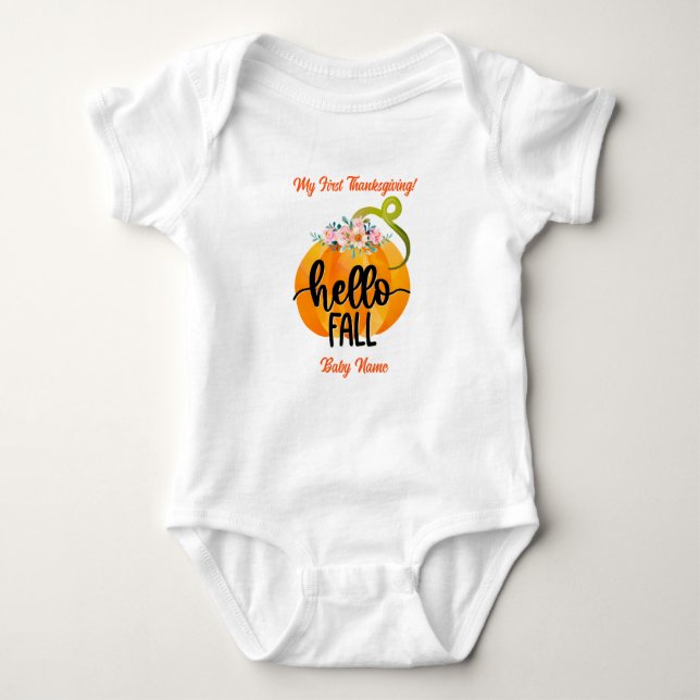 Hello Fall Autumn Customize Baby Bodysuit (Front)
