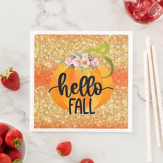 Hello Fall Autumn Customize Color Paper Dinner Napkins (Insitu)