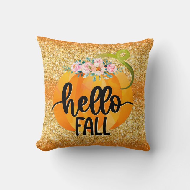 Hello Fall Autumn Customize Color Throw Pillow (Front)