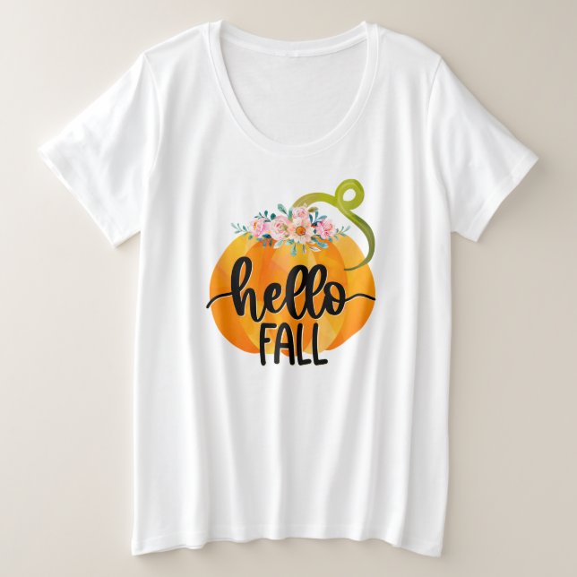 Hello Fall Autumn Customize Plus Size T-Shirt (Design Front)