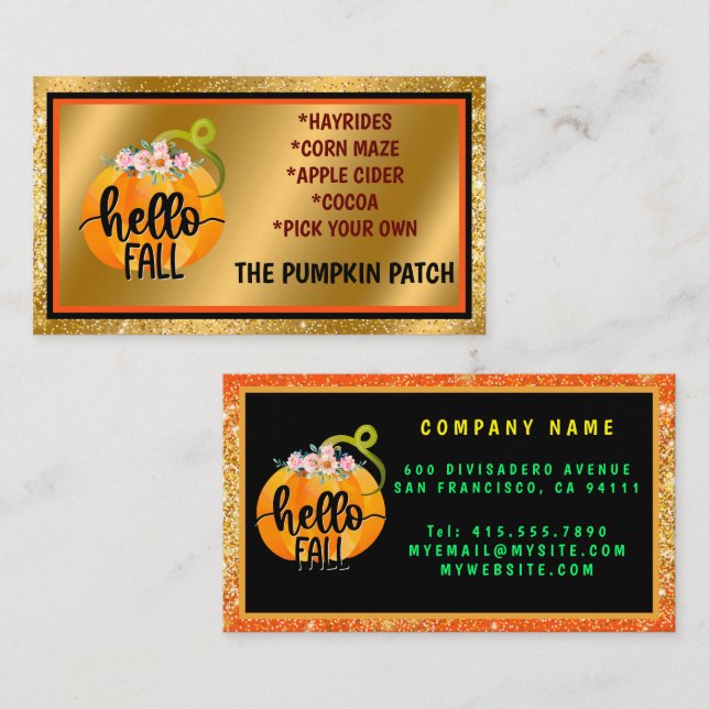 Hello Fall Autumn Customize Text and Color Business Card (Front/Back)