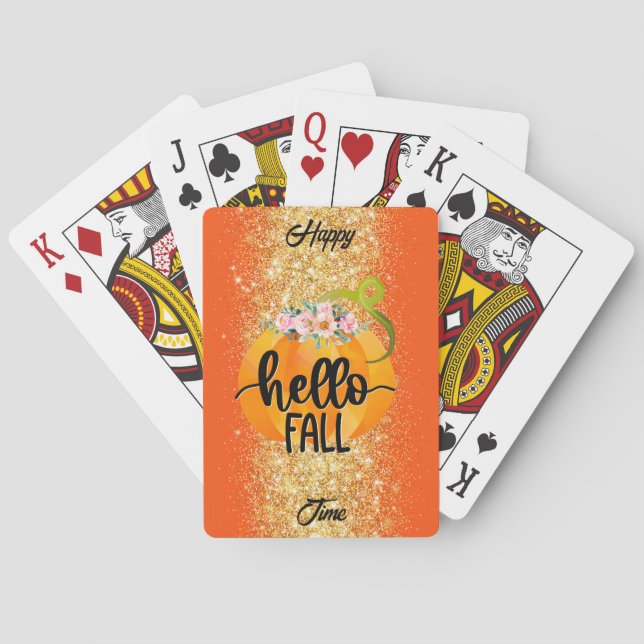 Hello Fall Autumn Customize Text and Color Poker Cards (Back)