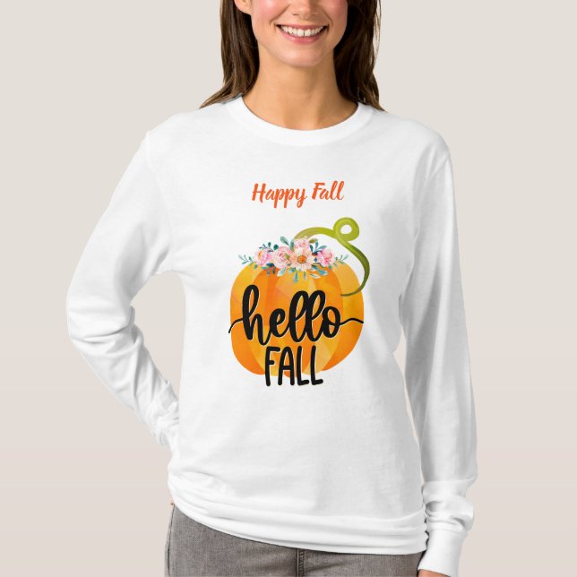 Hello Fall Autumn Customize Text T-Shirt (Front)