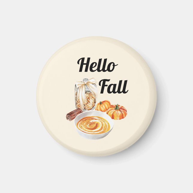 Hello Fall Autumn Decor with Pumpkins and Cinnamon Magnet (Front)