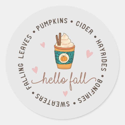 Hello Fall Autumn Design Classic Round Sticker