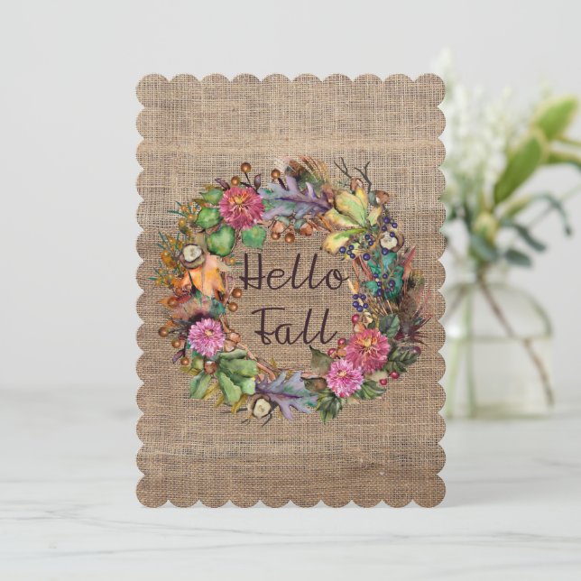 Hello Fall Autumn Leaves and Flowers Wreath (Standing Front)