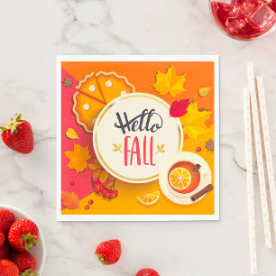 Hello Fall Autumn Leaves and Pumpkin Pie  Napkins