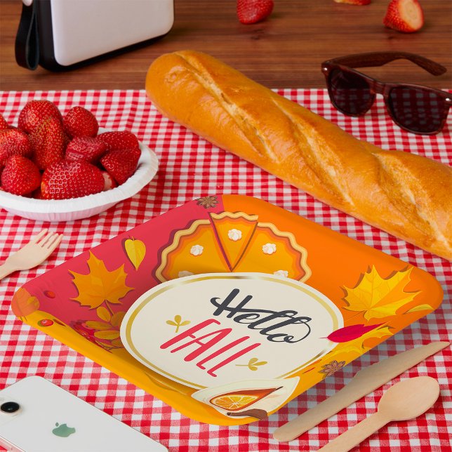 Hello Fall Autumn Leaves and Pumpkin Pie  Paper Plates (Creator Uploaded)