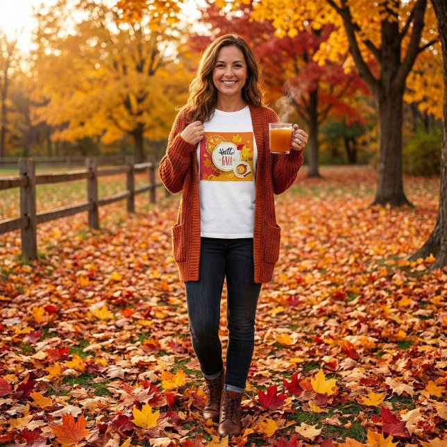 Hello Fall Autumn Leaves and Pumpkin Pie  T-Shirt (Creator Uploaded)