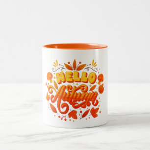 Hello Fall Autumn Leaves Coffee Mug Cozy Two-Ton