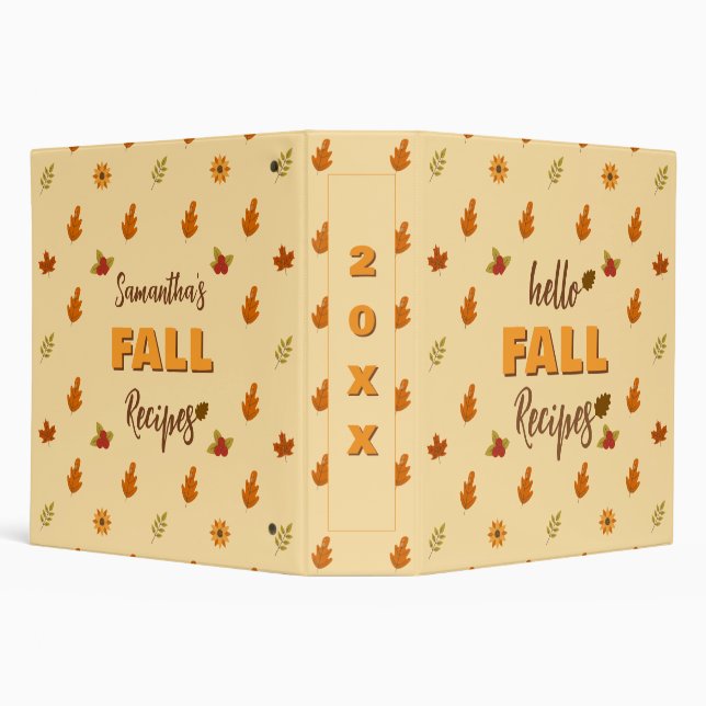 Hello Fall Autumn Leaves Flowers Pattern Custom  3 Ring Binder (Background)