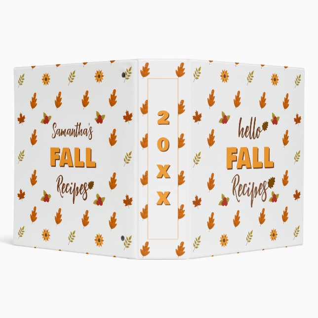 Hello Fall Autumn Leaves Flowers Pattern Custom  3 Ring Binder (Background)